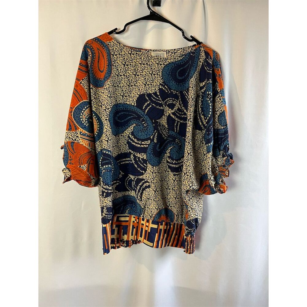 Megan Park Women's Multicolor Geometric Dolman Sleeve Tunic Blouse - XL